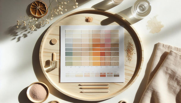 Moodboard mit vier Nagel‑Swatches (Pastell‑Ombré, Neon‑Akzent, Terrakotta, Chrome), UV‑LED‑Lampe, Farbchips und Cuticle Oil auf hellem Holz – gelnägel farben 2025