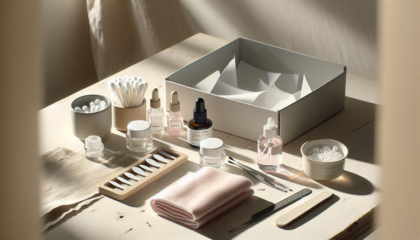 Minimalistische Heim‑Maniküre auf hellem Holz mit Feilen, Wattepads, Aceton, Alufolien, Nagelöl und neutralem Starter‑Kit – Szene zum Thema glitzer gelnägel entfernen