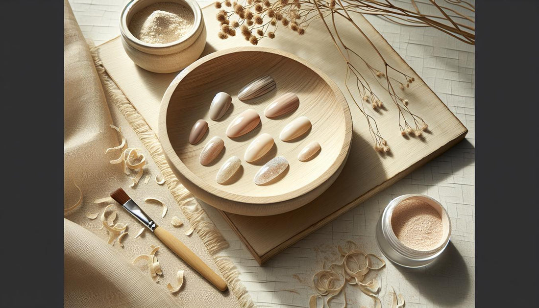 Vier Nagelproben (Oval, Mandel, Soft Point, Squoval) auf hellem Holz mit beigem Leinen, mattes Sheer-Finish und dezente pinke Akzente – nagelformen für schlanke finger