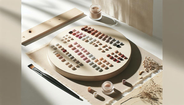 Horizontale Nahaufnahme künstlicher Nagelspitzen mit saisonalen Swatches (Pastell, Candy, Terracotta, Jewel) auf hellem Birkenholz, dezente NailX-Akzente – nagellack trends